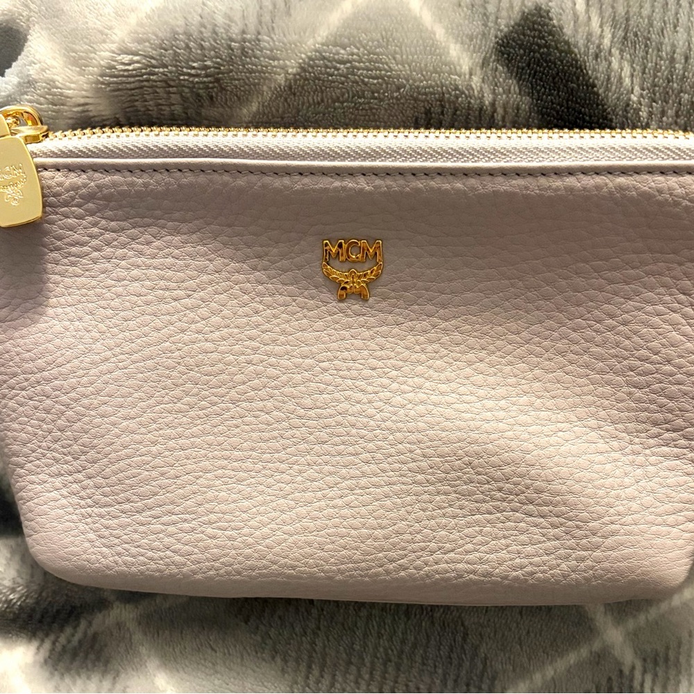 MCM lavender Pebbled Leather Cosmetic Pouch with Gold Hardware